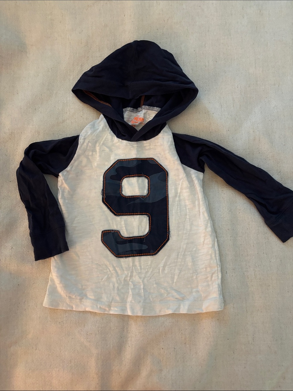 OshKosh B'gosh White & Navy Hooded Baseball Tee with Number 9